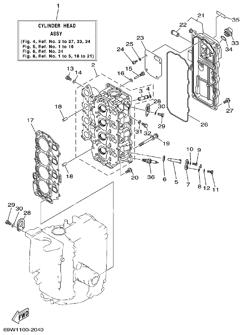 Yamaha FT60B CYLINDER. CRANKCASE 2 parts diagram